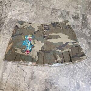 Vintage Y2K Zoey Beth Camo Mini Skirt Low Rise Embroidered Pleated‎ Cargo Large